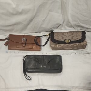 Coach Black and Brown Leather Wristlet Trio